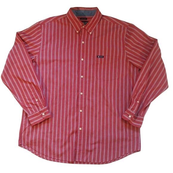 Chaps Men's XL Red & White Striped Long-Sleeve Button-Down Shirt Preppy Classic - Picture 1 of 6